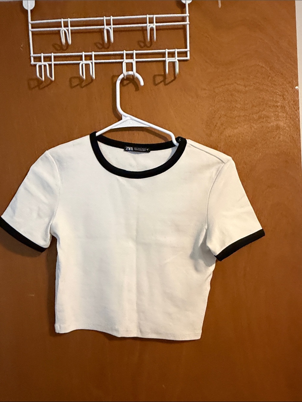 Zara White Crop Top with Black Trim